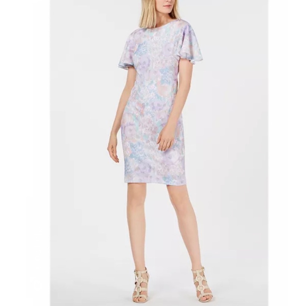 Calvin Klein Pastel Floral Flutter-Sleeve Dress